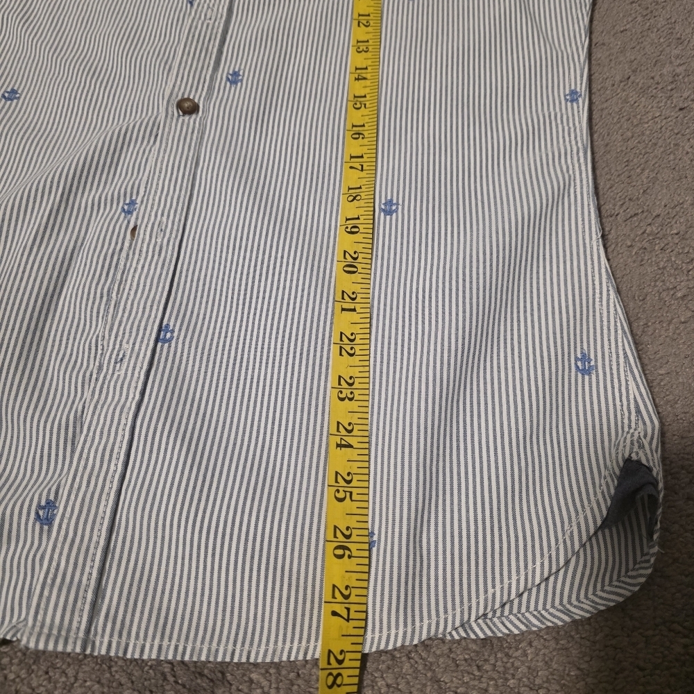 PD&C Men’s Blue White Striped Anchor Button Down Shirt Small Nautical - Picture 11 of 12